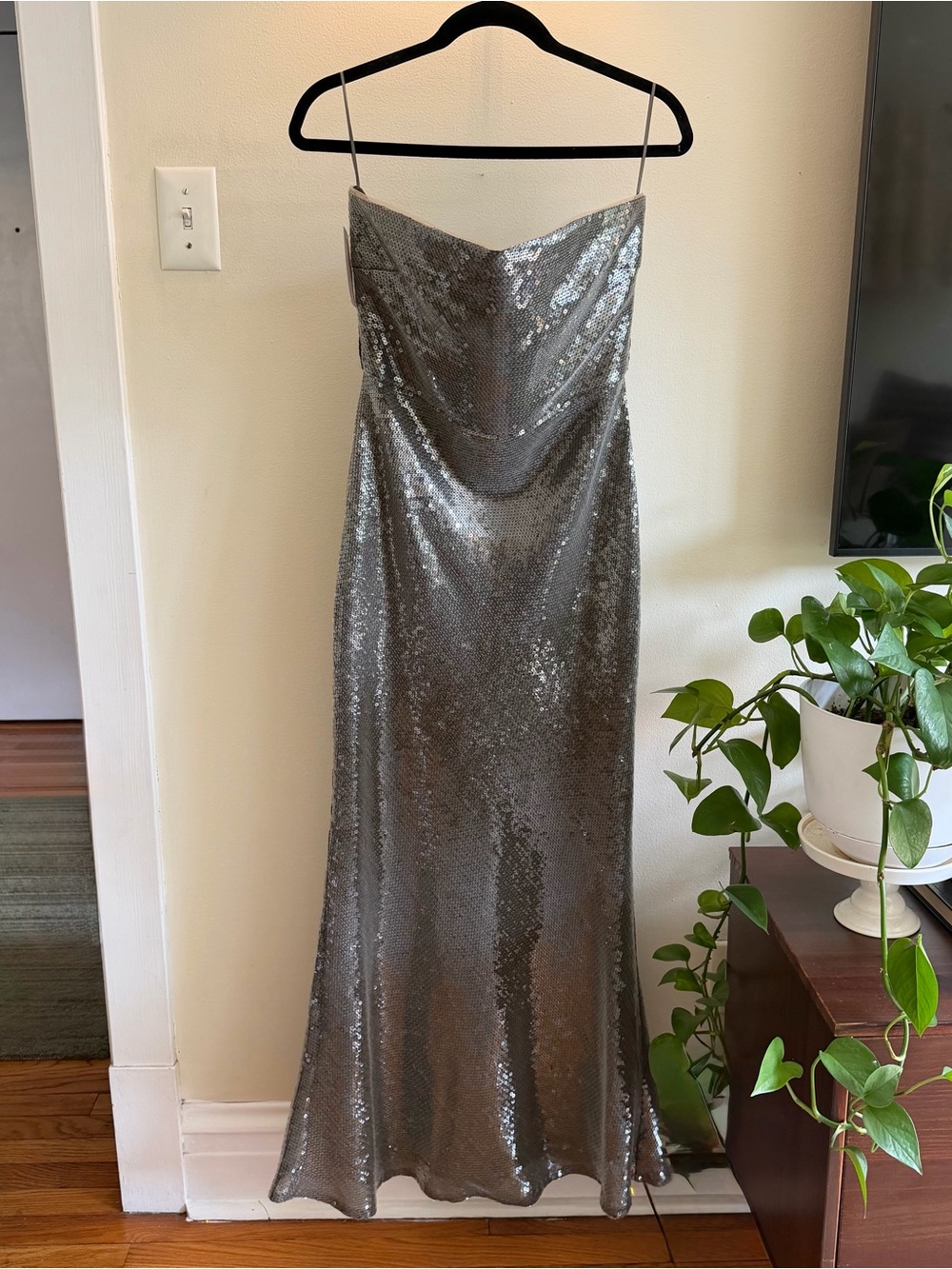 Sau Lee Ciara Gown - Strapless Sequin Mermaid Dress in Smokey Olive